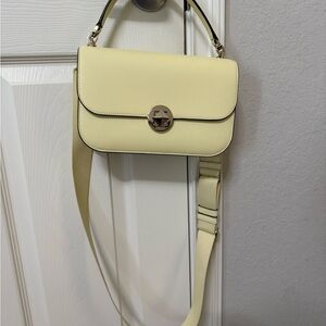 Cream Leather Crossbody Shoulder Bag with Gold Accent